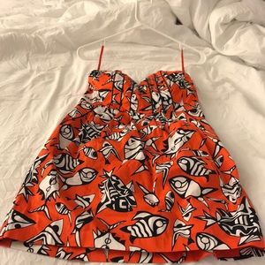 Tomato red, black and white mini dress